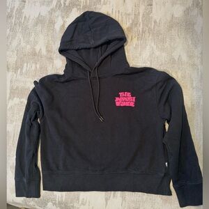 The North Face Black Cropped Hoodie with Pink Graphic